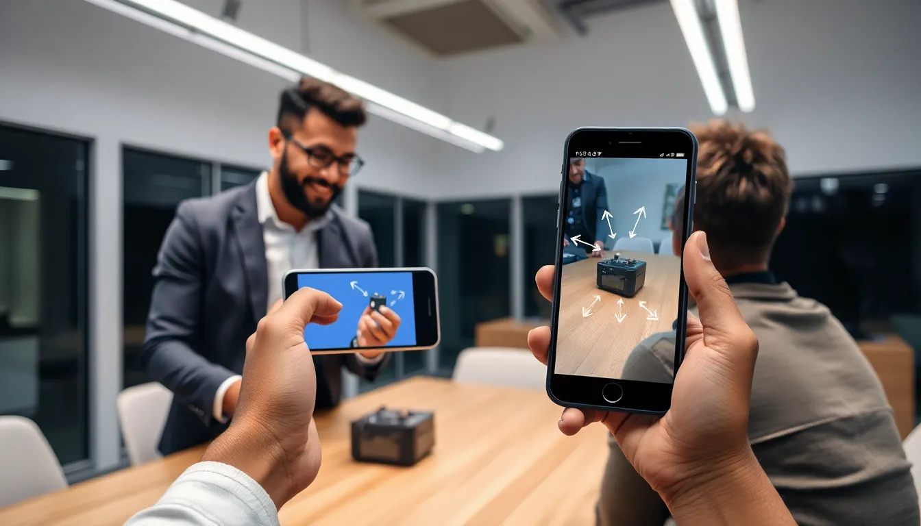 Technician using augmented reality to assist a user remotely.