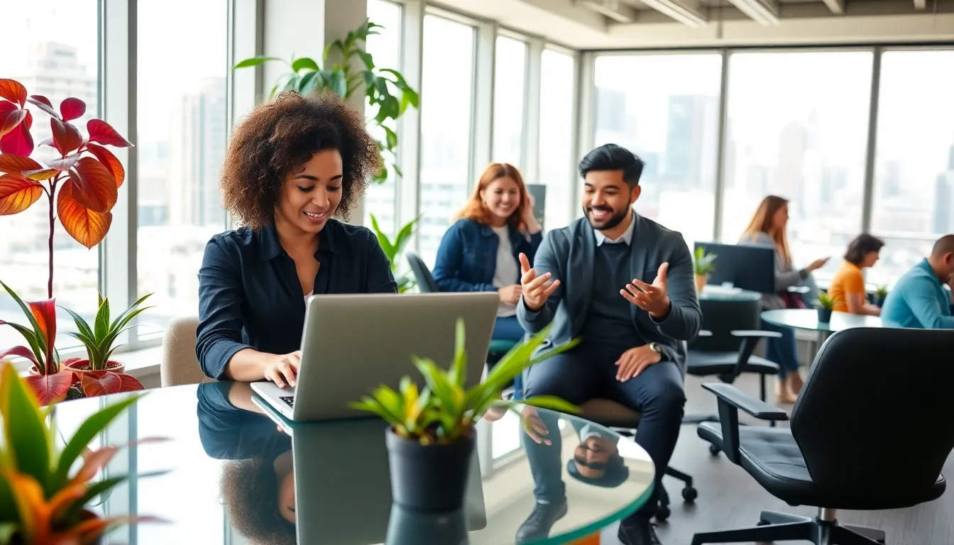 diverse professionals working in a vibrant co-working space.
