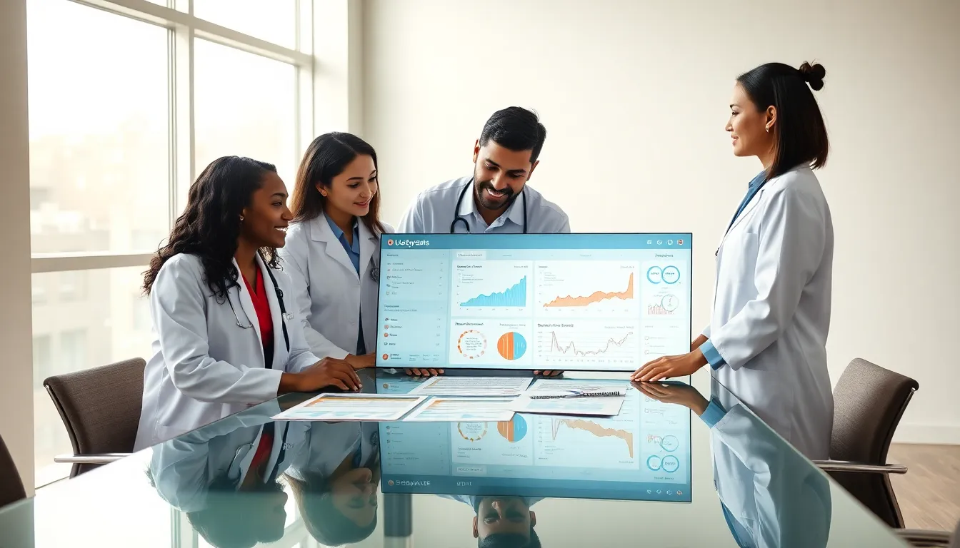 diverse medical professionals discussing a complex health condition in a modern office.