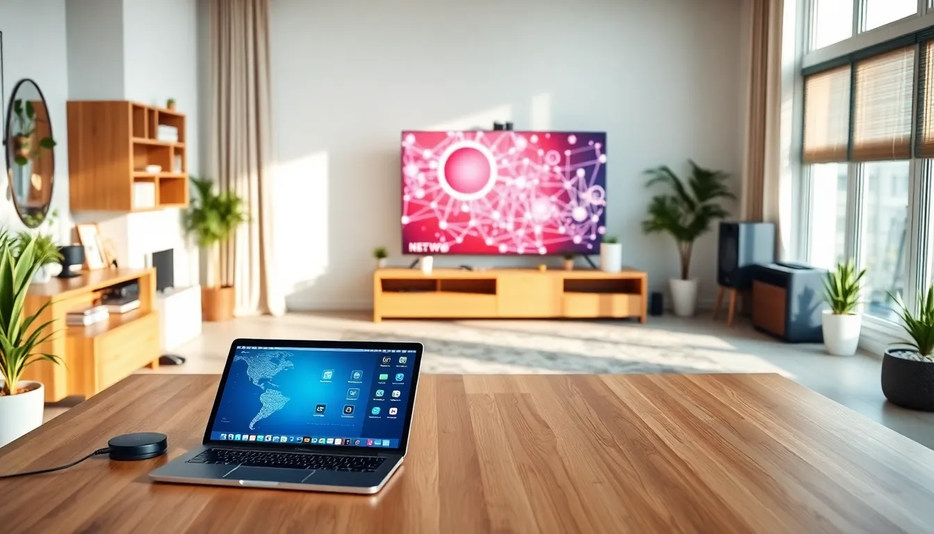 modern home office with connected devices illustrating home networking.