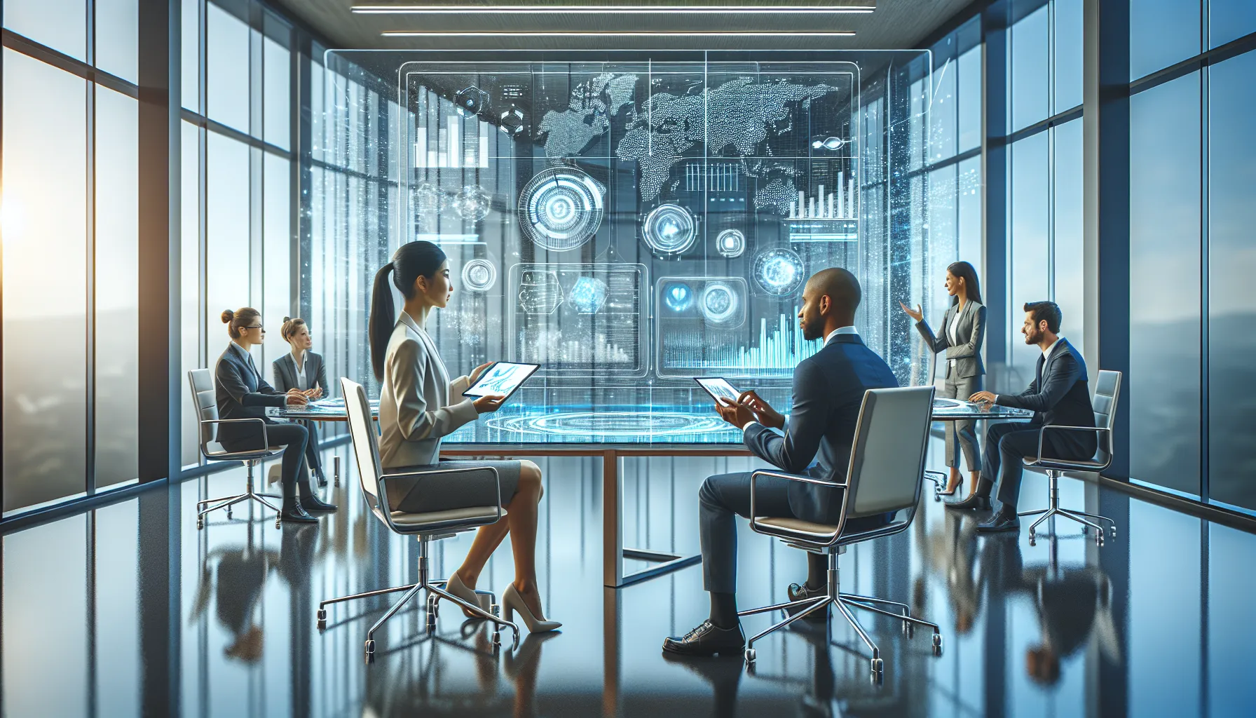 professionals collaborating in a modern digital workspace.