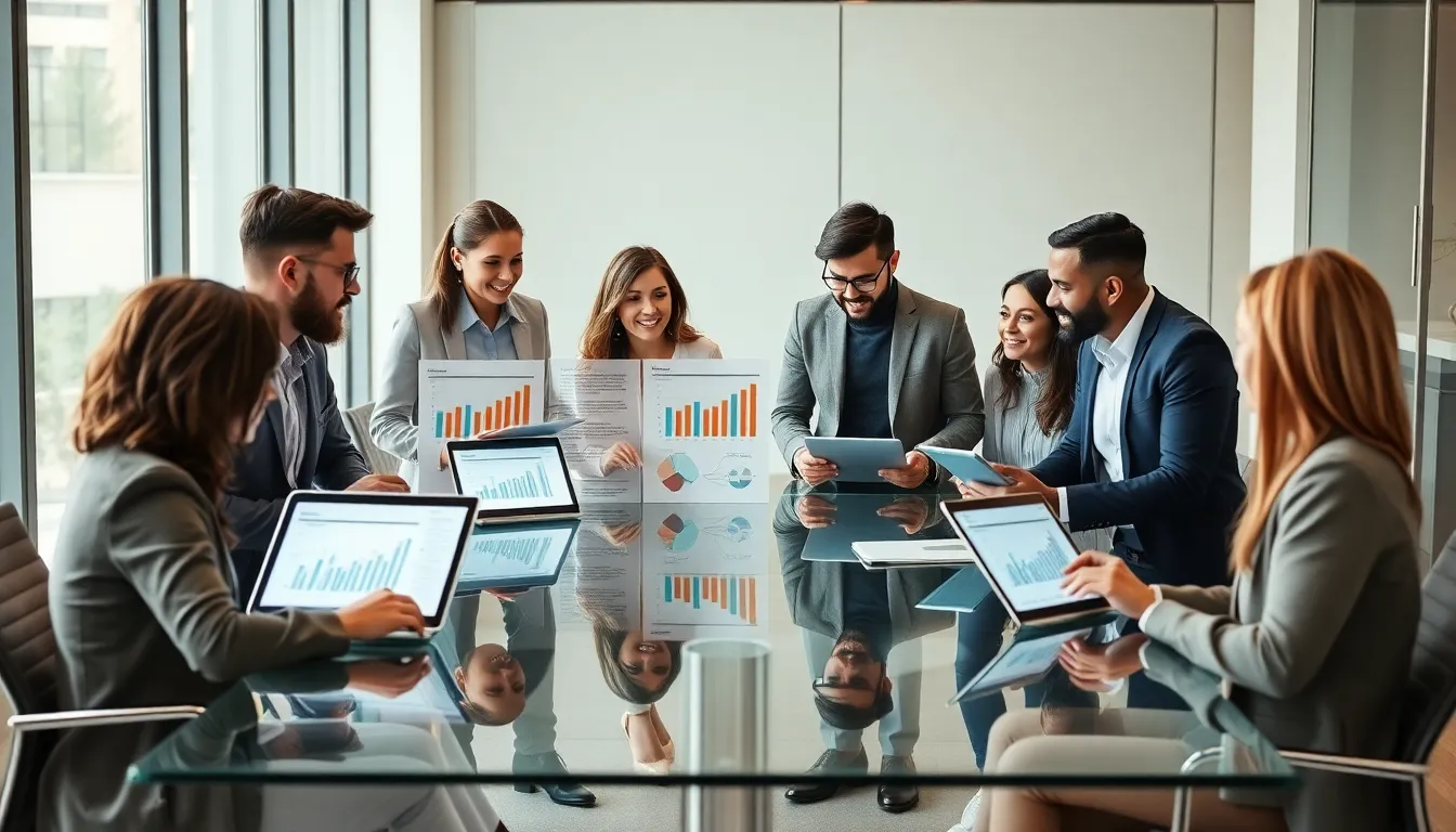 diverse team collaborating in a modern office setting.