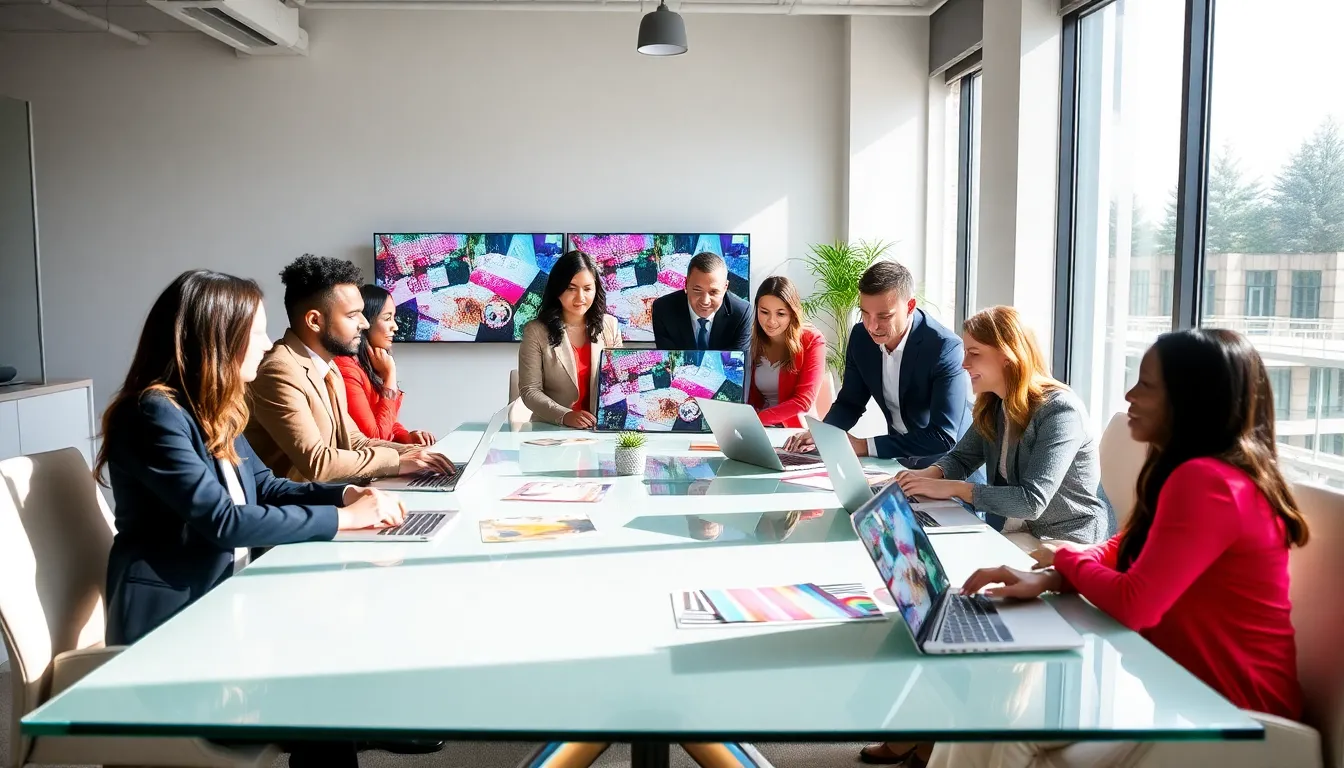 diverse team of event planners collaborating in a modern office.