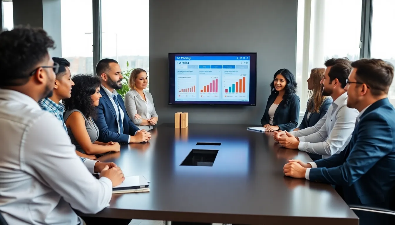 diverse team discussing tax planning strategies in a modern office.