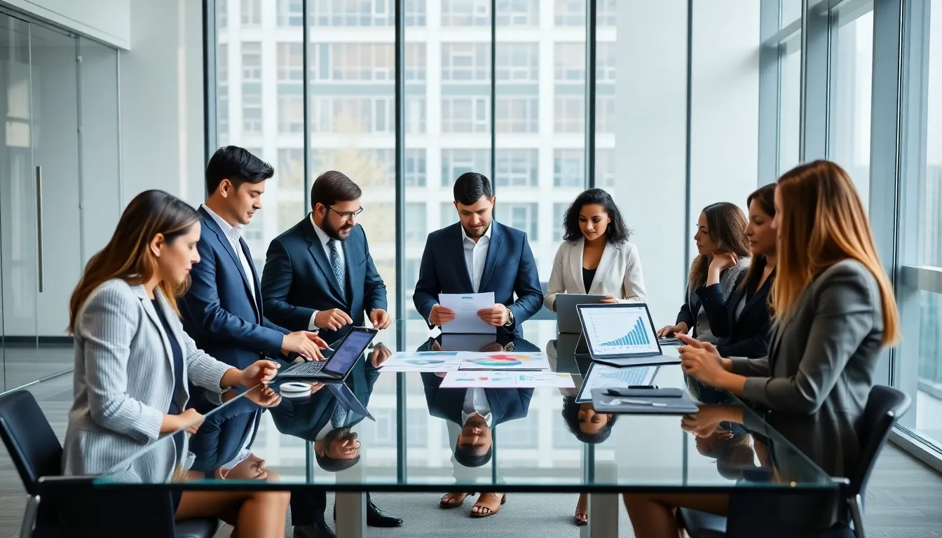 diverse team brainstorming in a modern office setting.