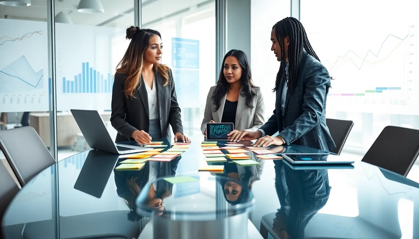 diverse professionals collaborating in a modern office setting.