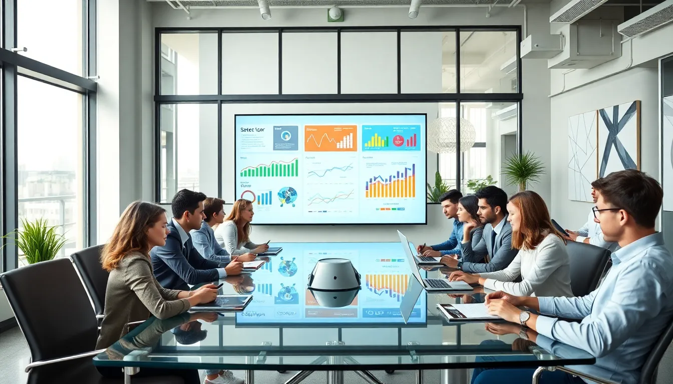 diverse team collaborating in a modern office discussing recent developments.