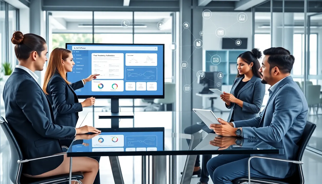 diverse professionals collaborating in a modern office space.