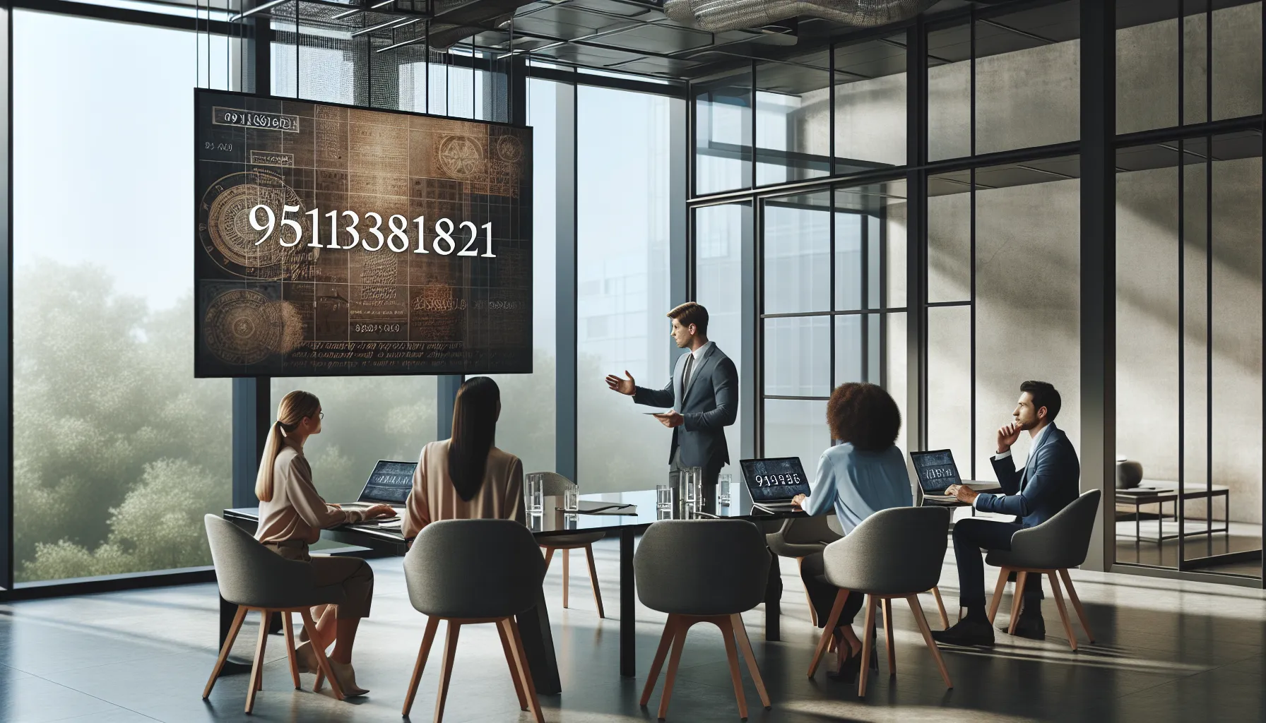 diverse team discussing the significance of the number in a modern office.