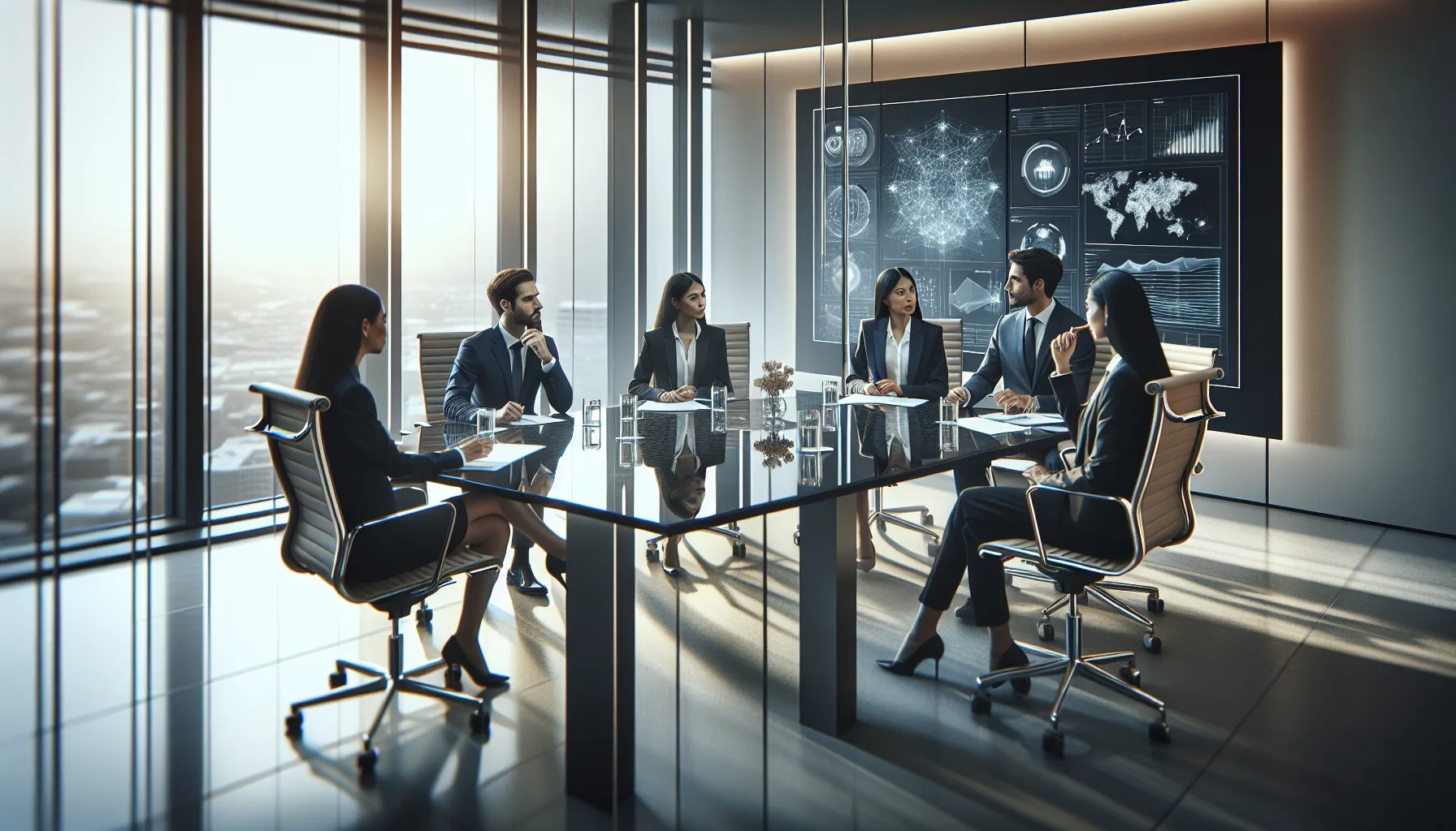 diverse professionals discussing challenges in a modern boardroom.