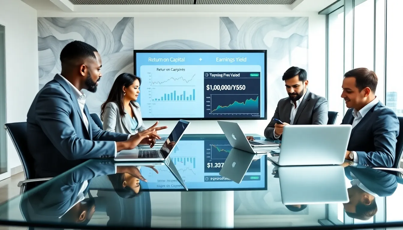 diverse professionals collaborating in a modern office about investing strategies.