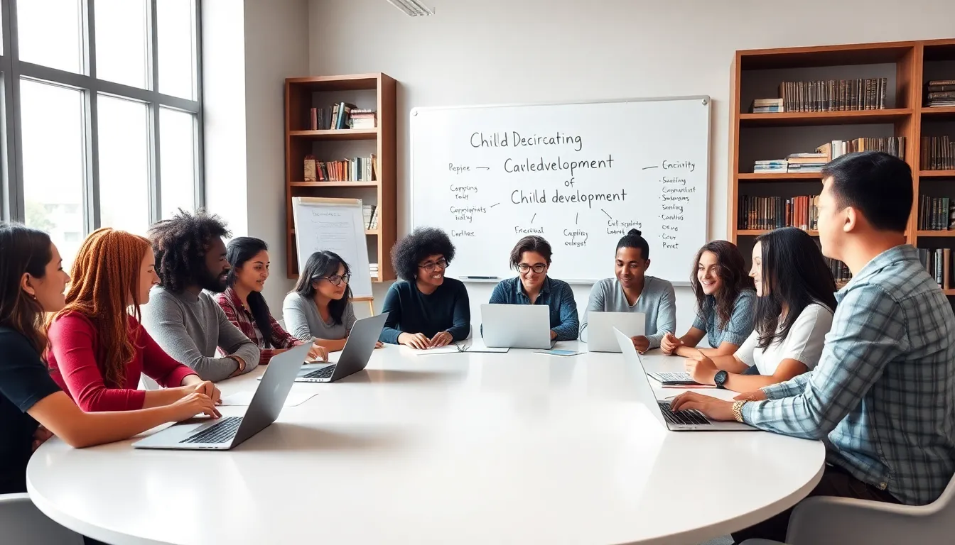 diverse students collaborating in a modern classroom on child development.