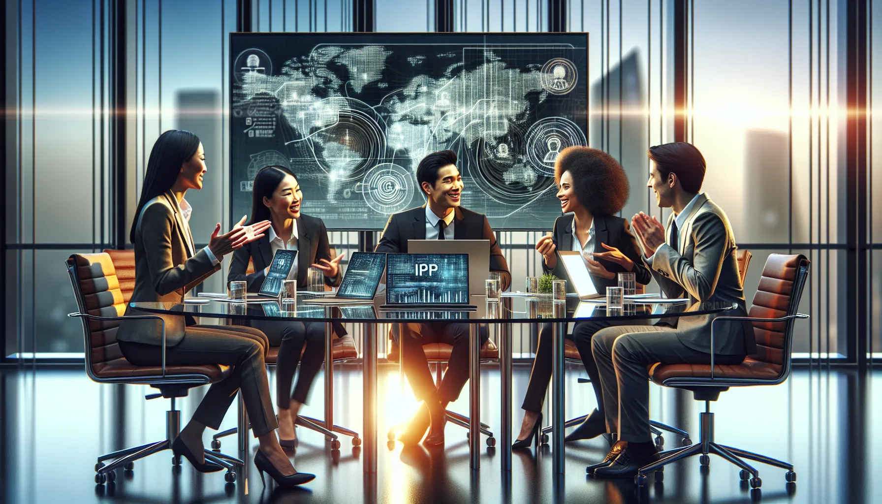 diverse professionals discussing legal implications of IP tracking.