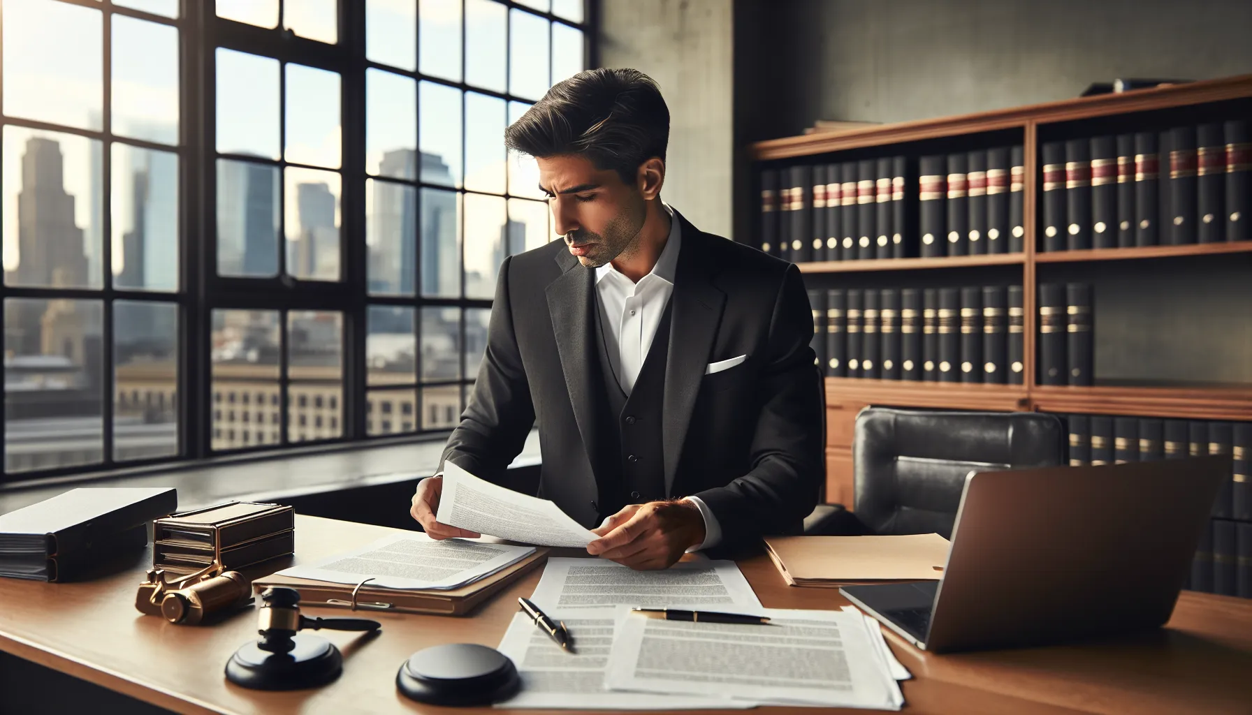 Croatian lawyer reviewing gift contract annulment documents in modern office