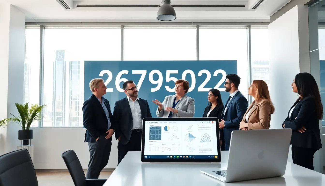 professionals analyzing a number's significance in a modern office.
