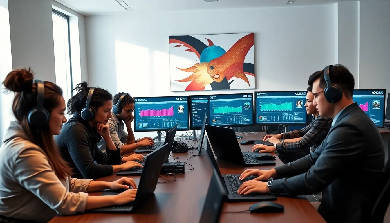 diverse gamers using CK2Generator in a modern office setting.