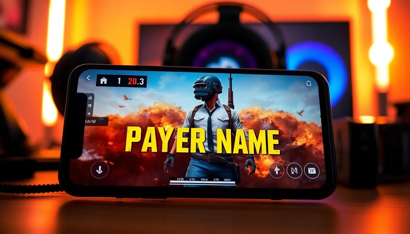 smartphone displaying PUBG Mobile with a creative player name.