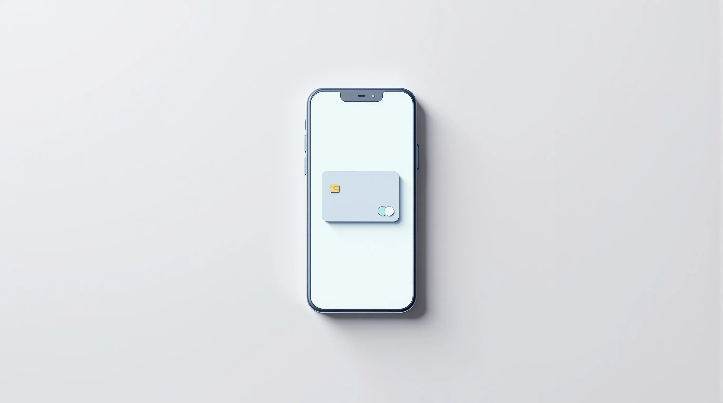 A minimalist smartphone displaying a simple payment card illustration on screen.