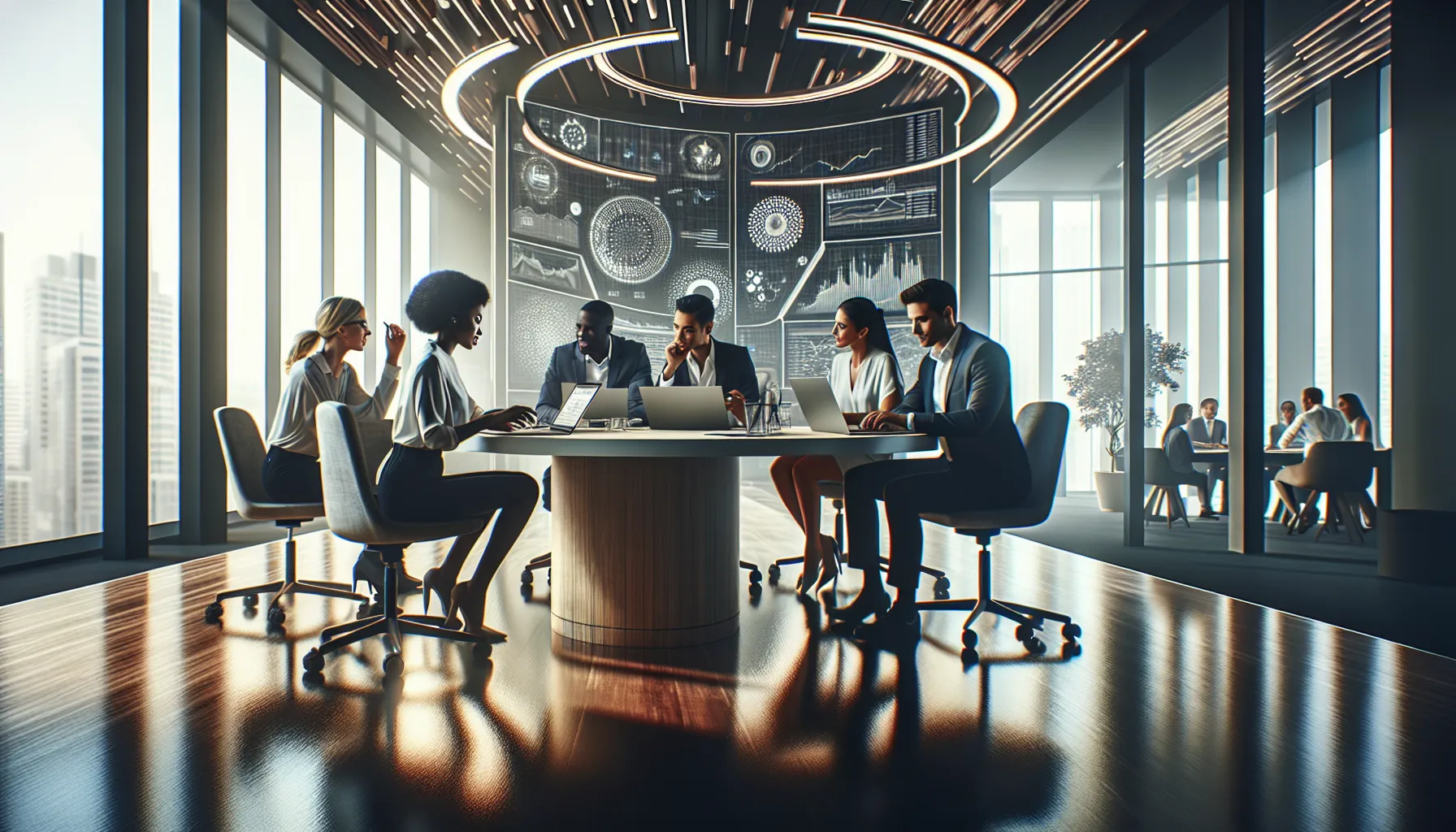 diverse team collaborating on cryptocurrency strategies in a modern office.