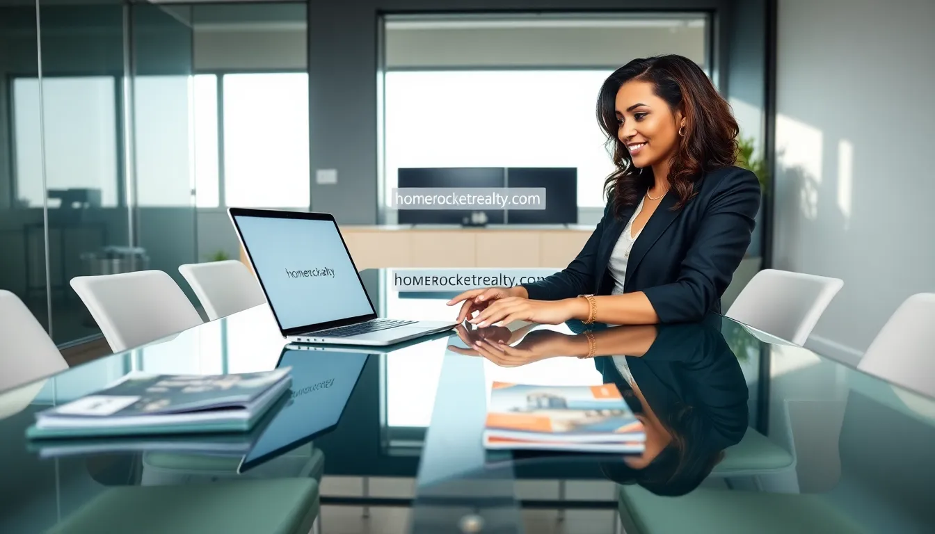 real estate agent discussing email in a modern office.
