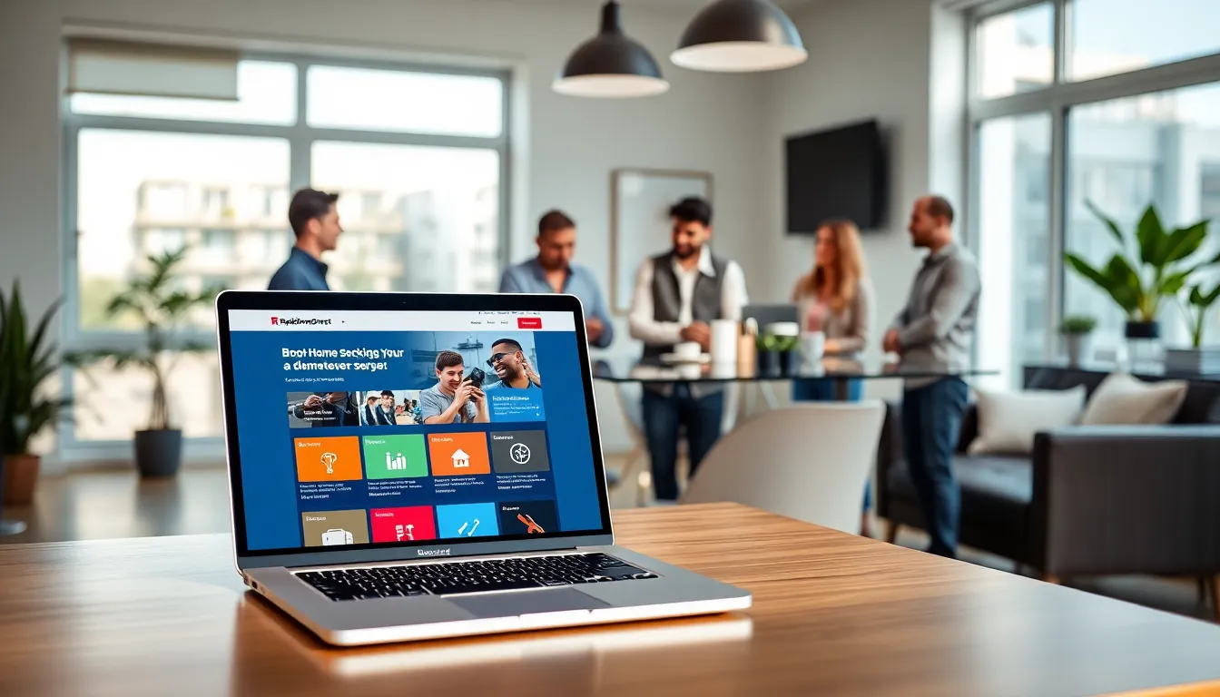 diverse professionals discussing home services in a modern office.