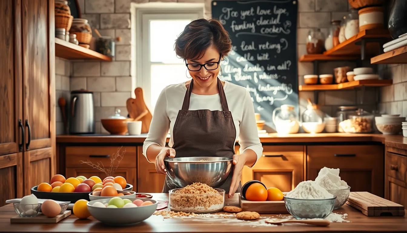 baker creating cookies in a cozy kitchen filled with warm light.