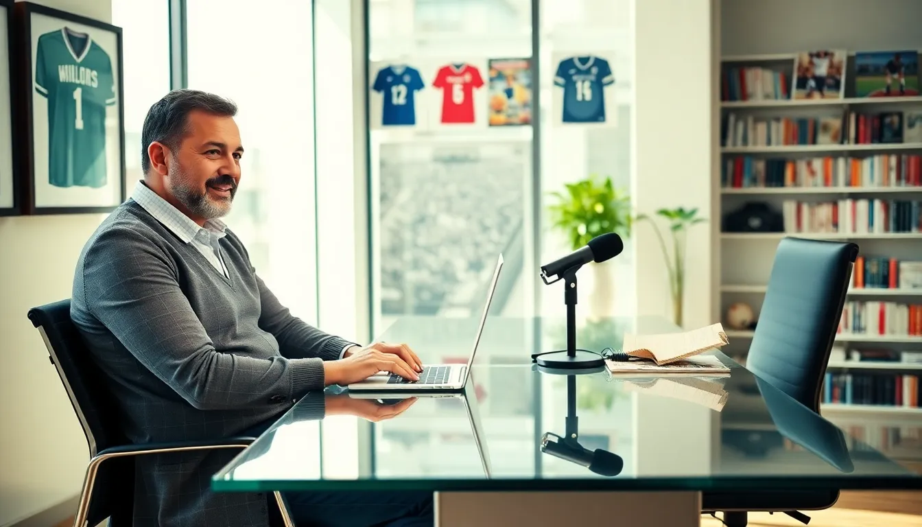 David Jones, a sports journalist, working in a modern office setting.