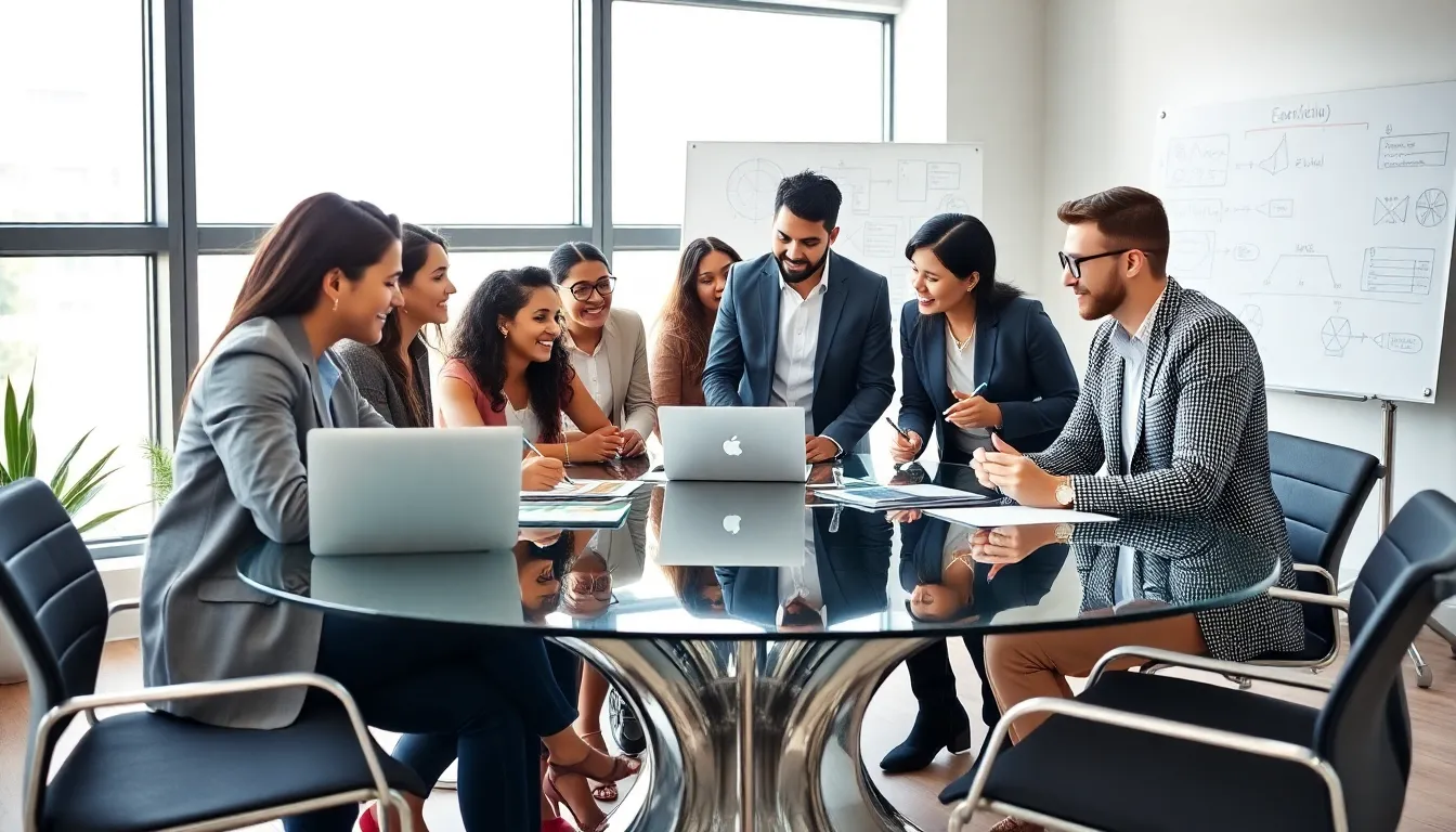 diverse team collaborating in a modern startup office.