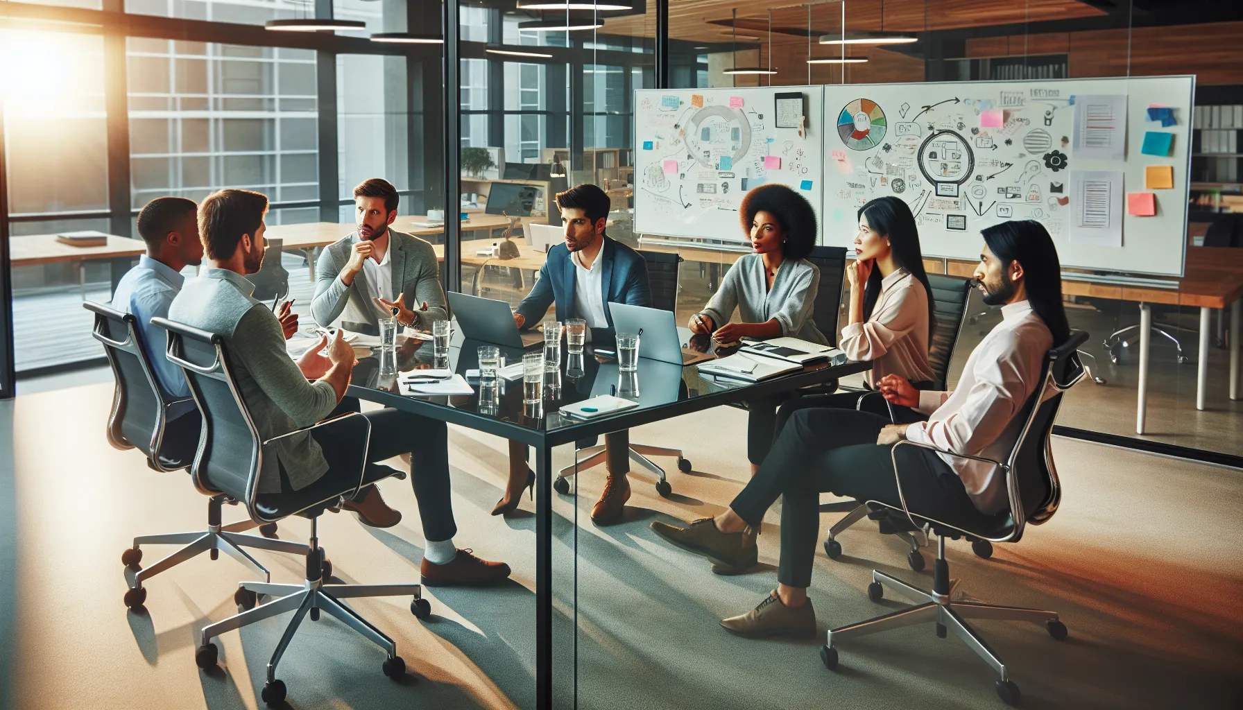 diverse team collaborating in a modern office space.
