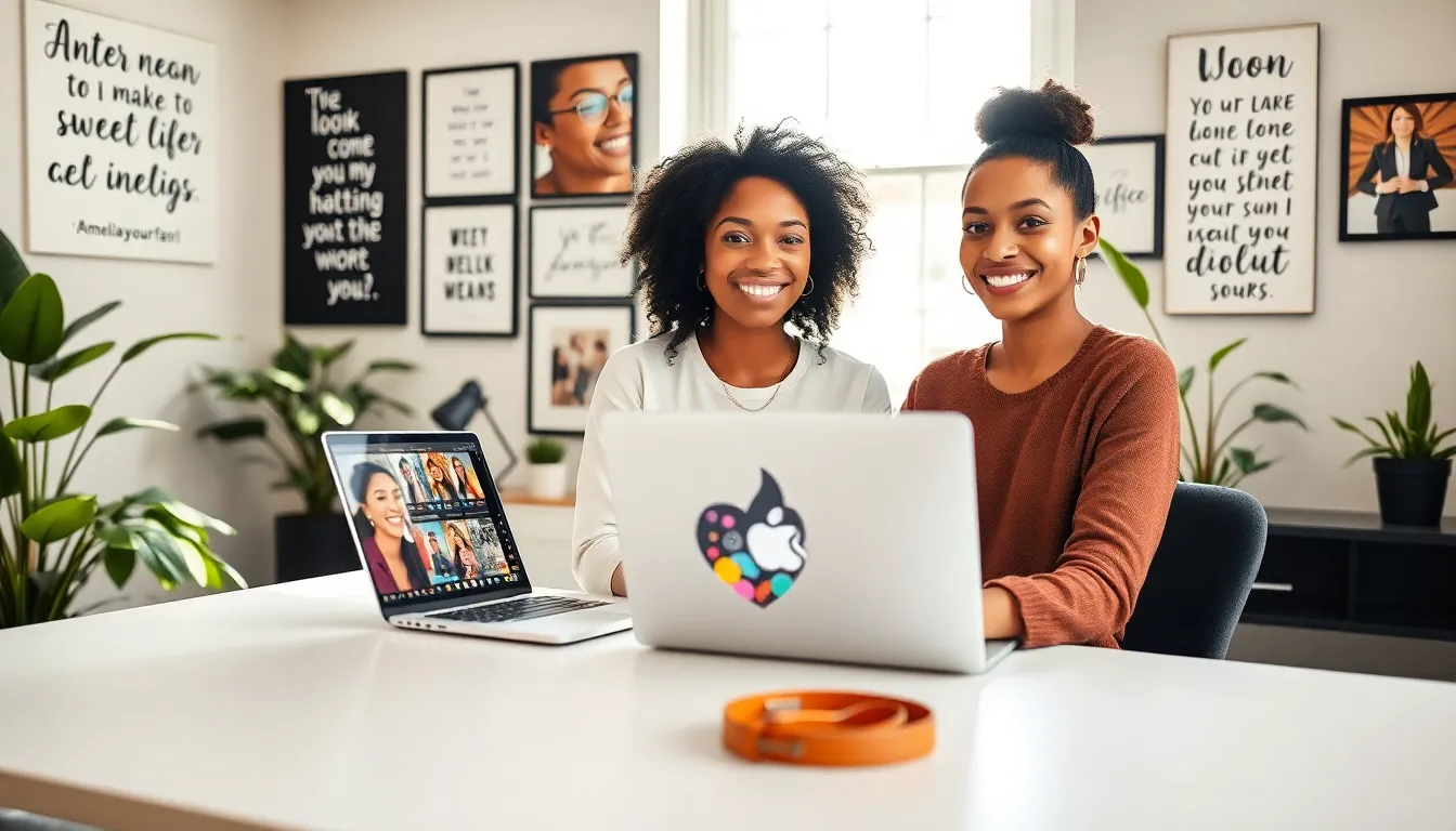 diverse woman in a creative workspace sharing relatable content.