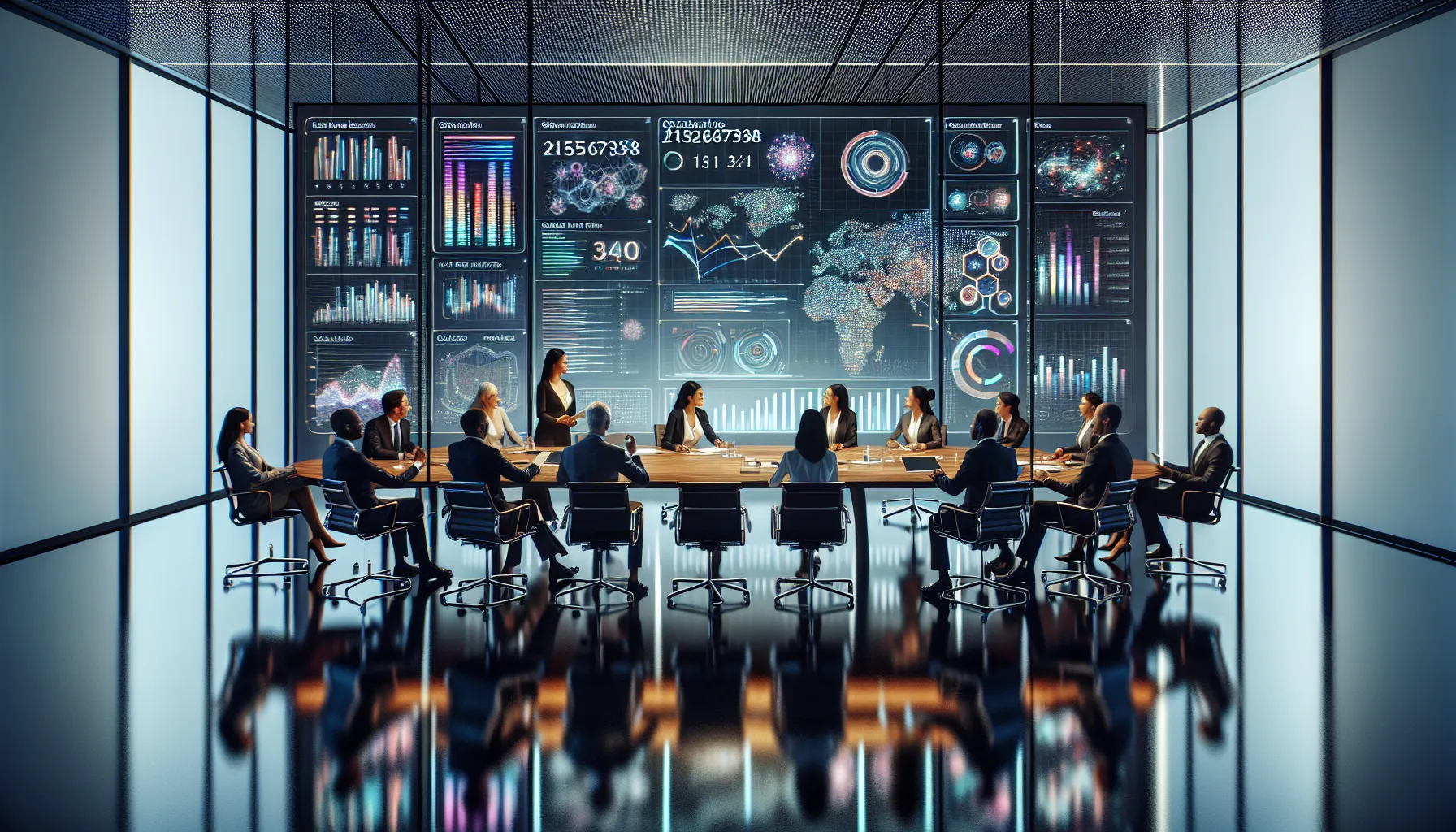 diverse team discussing data implications in a modern office.