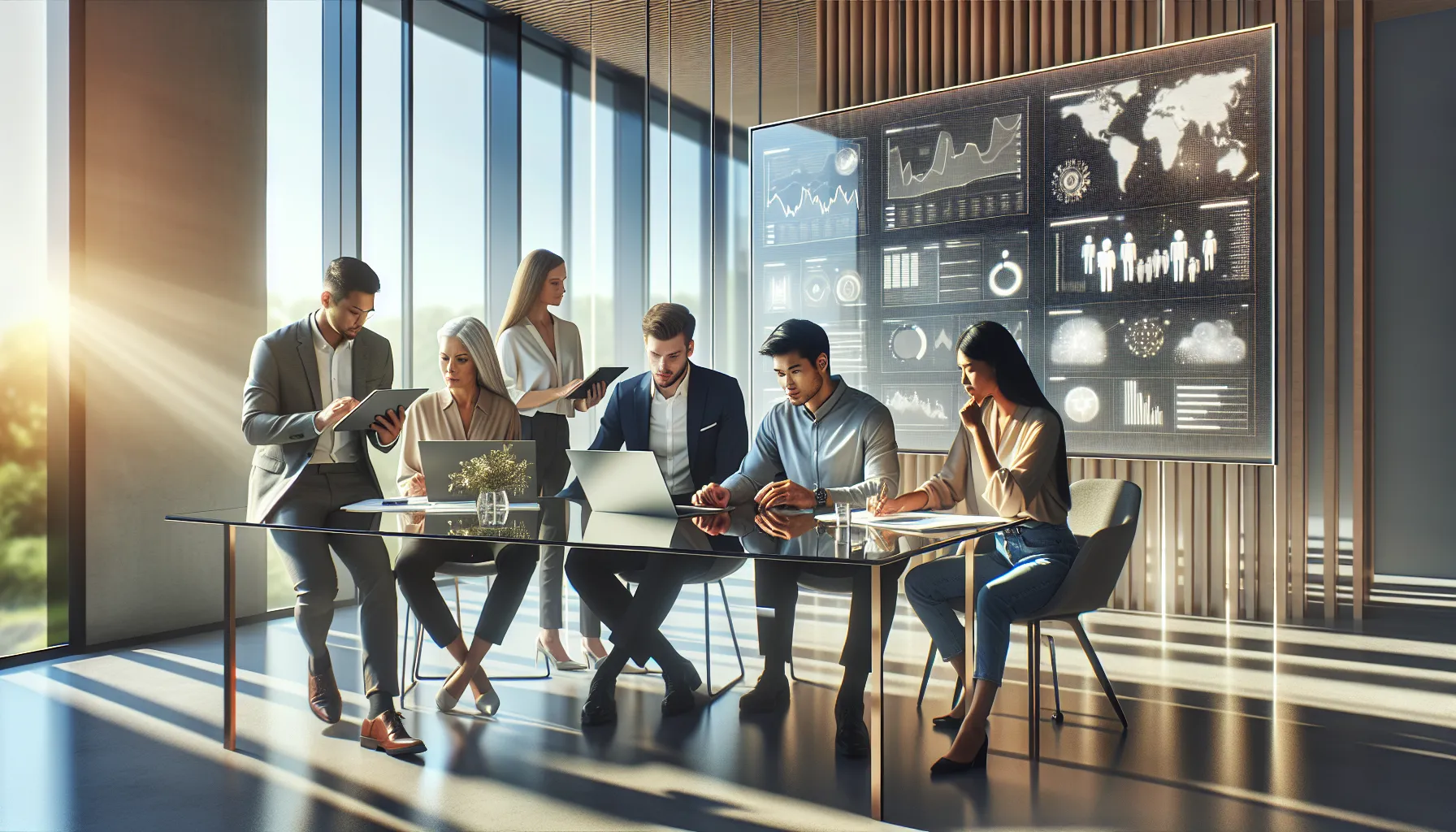 diverse team collaborating in a modern office.