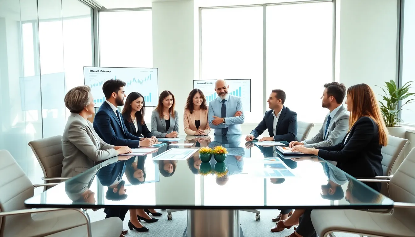 diverse financial advisors collaborating in a modern office setting.