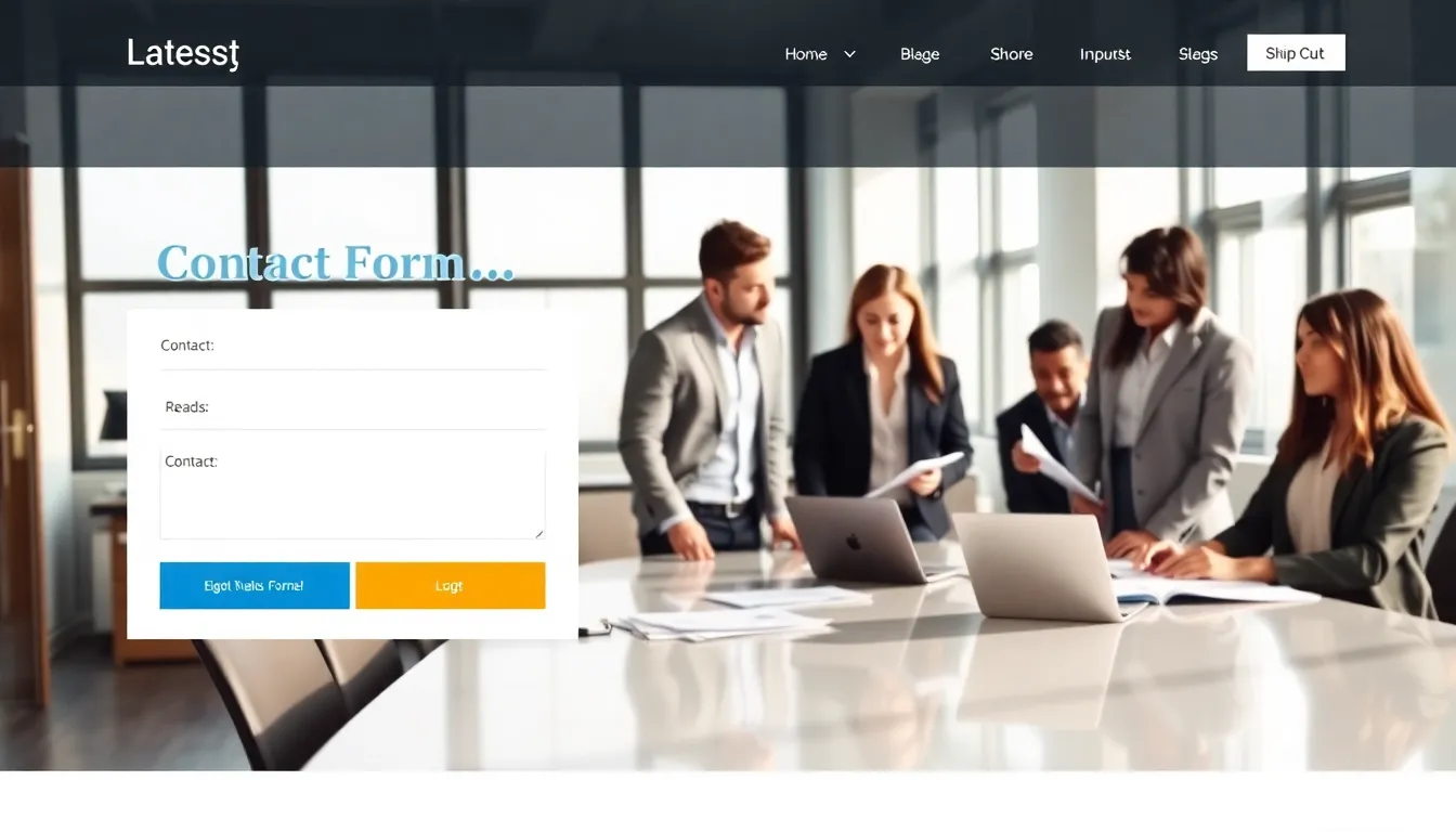 modern contact form on a website with professionals collaborating.