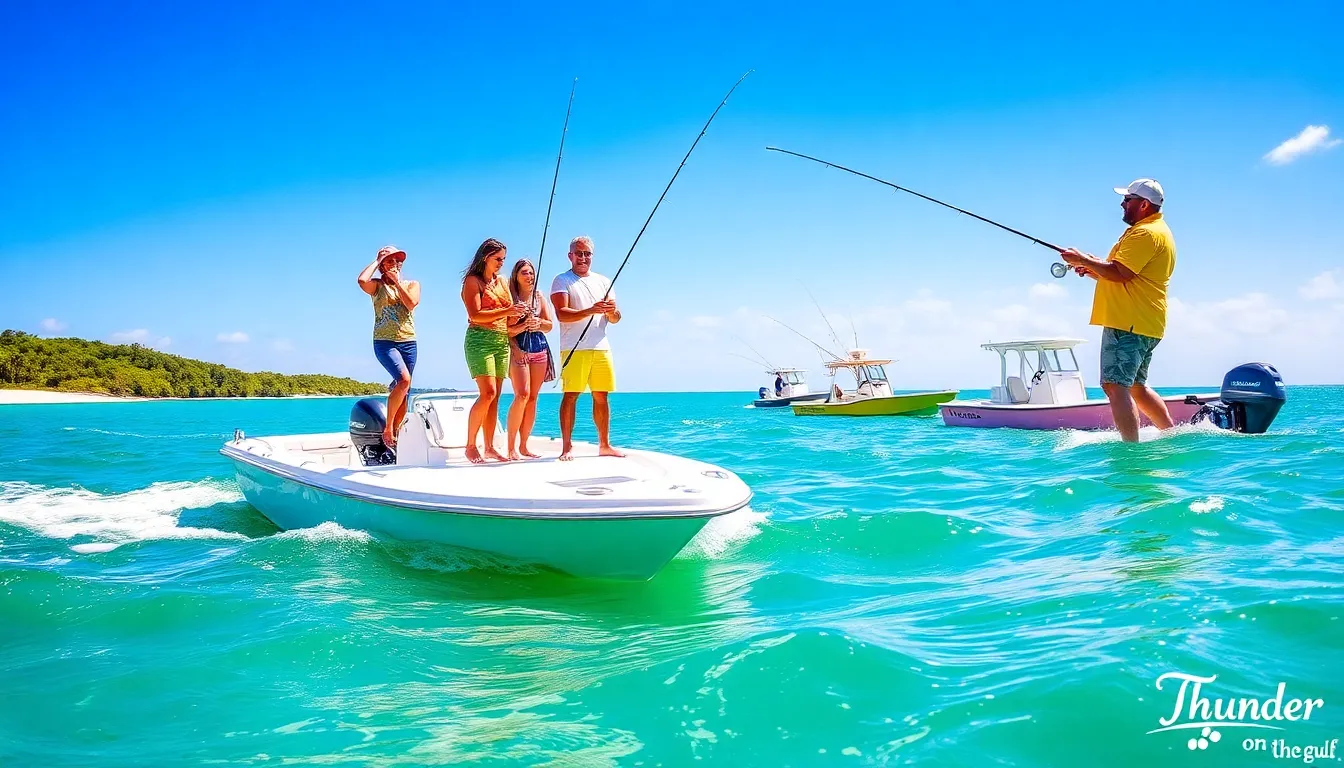 diverse group fishing from a boat at Thunder On The Gulf.