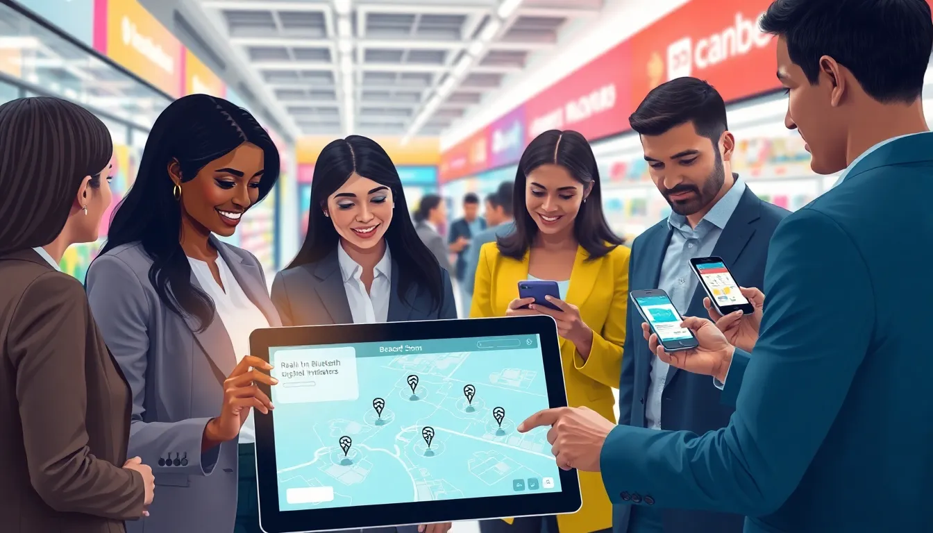 professionals discussing Beaconsoft technology in a modern retail environment.