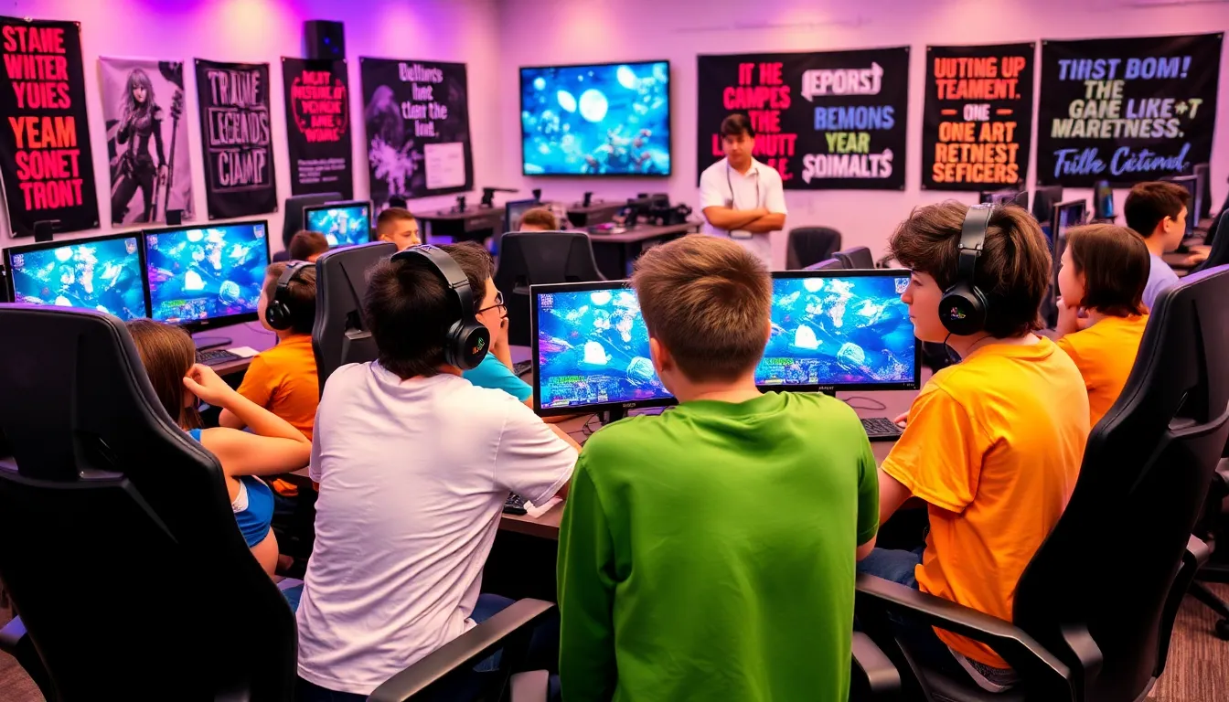 diverse students participating in an esports summer camp.