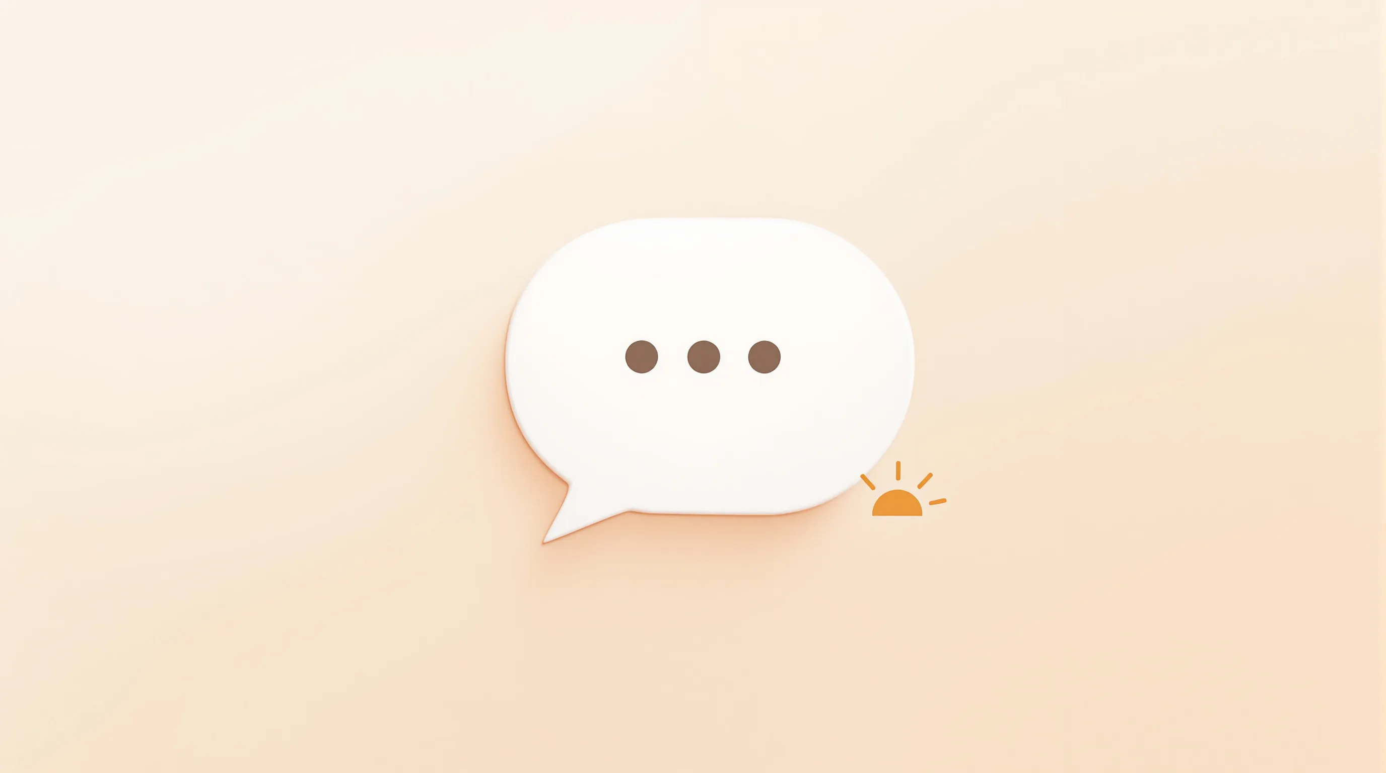 A minimal speech bubble with dots and small sunrise icon on gradient background.