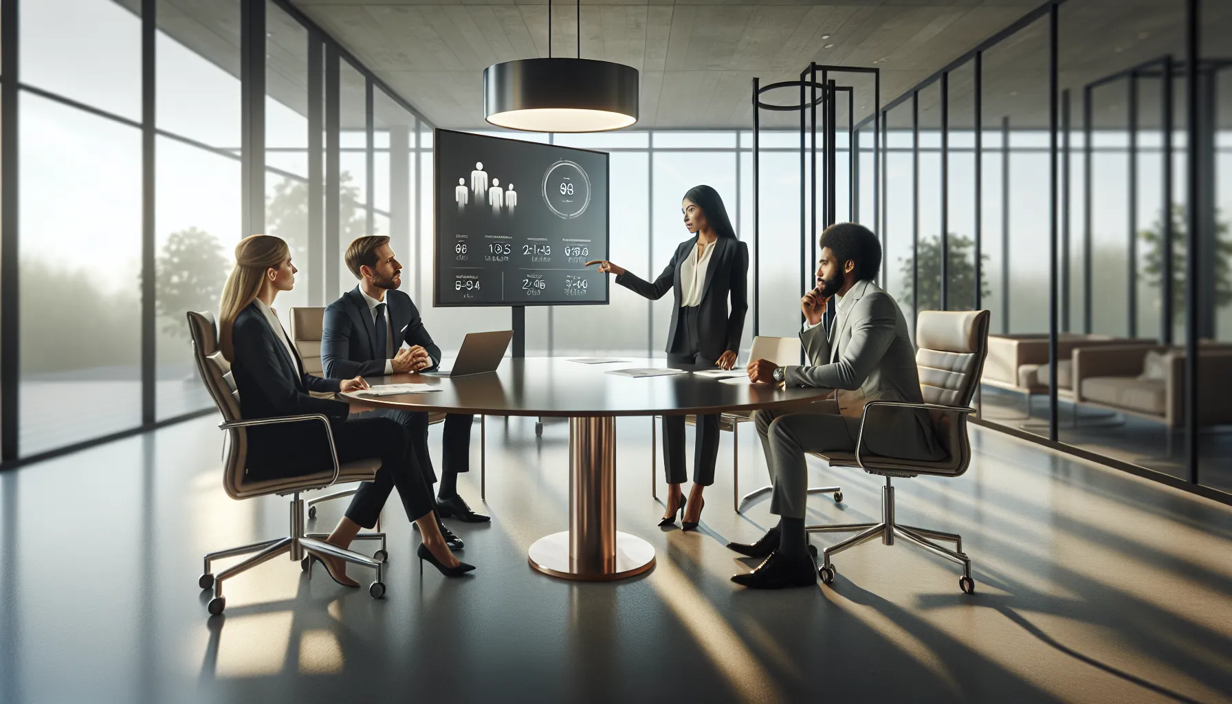 diverse team discussing phone communications in a modern office.