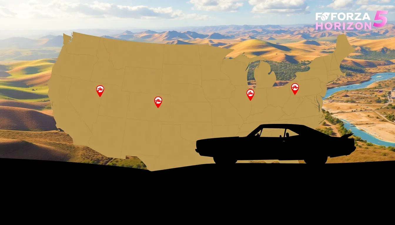 Map highlighting barn find locations in Forza Horizon 5.
