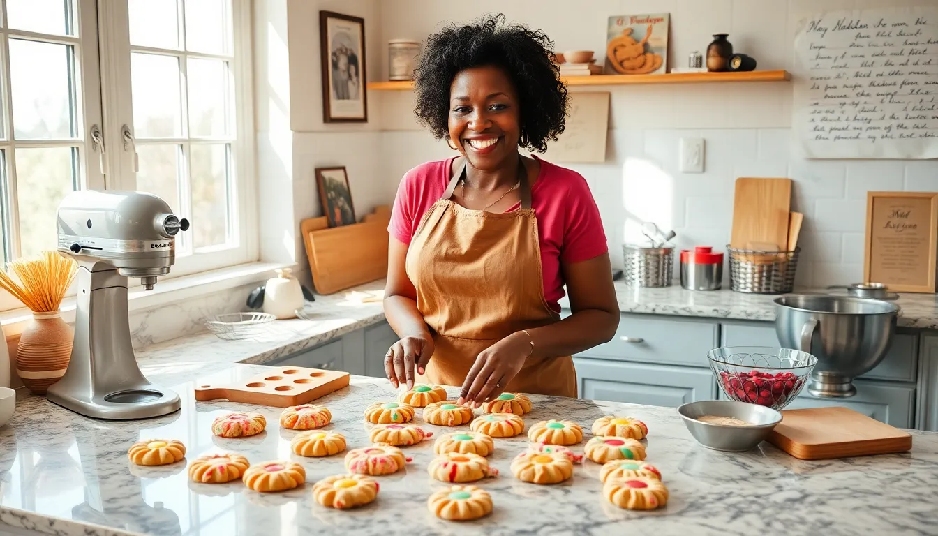 Mary Jackson baking cookies in a warm, inviting kitchen.