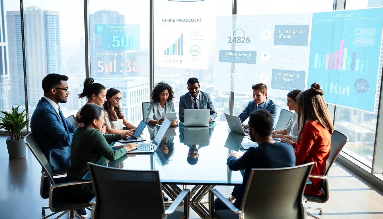 diverse team discussing digital citizenship in a modern office.