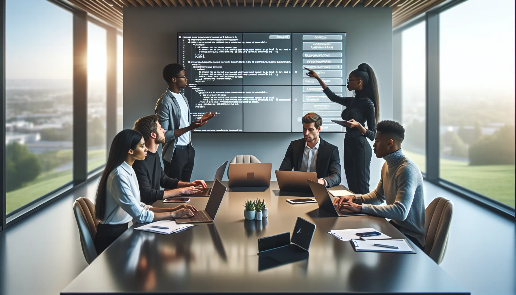 diverse software development team resolving installation issues in a modern office.