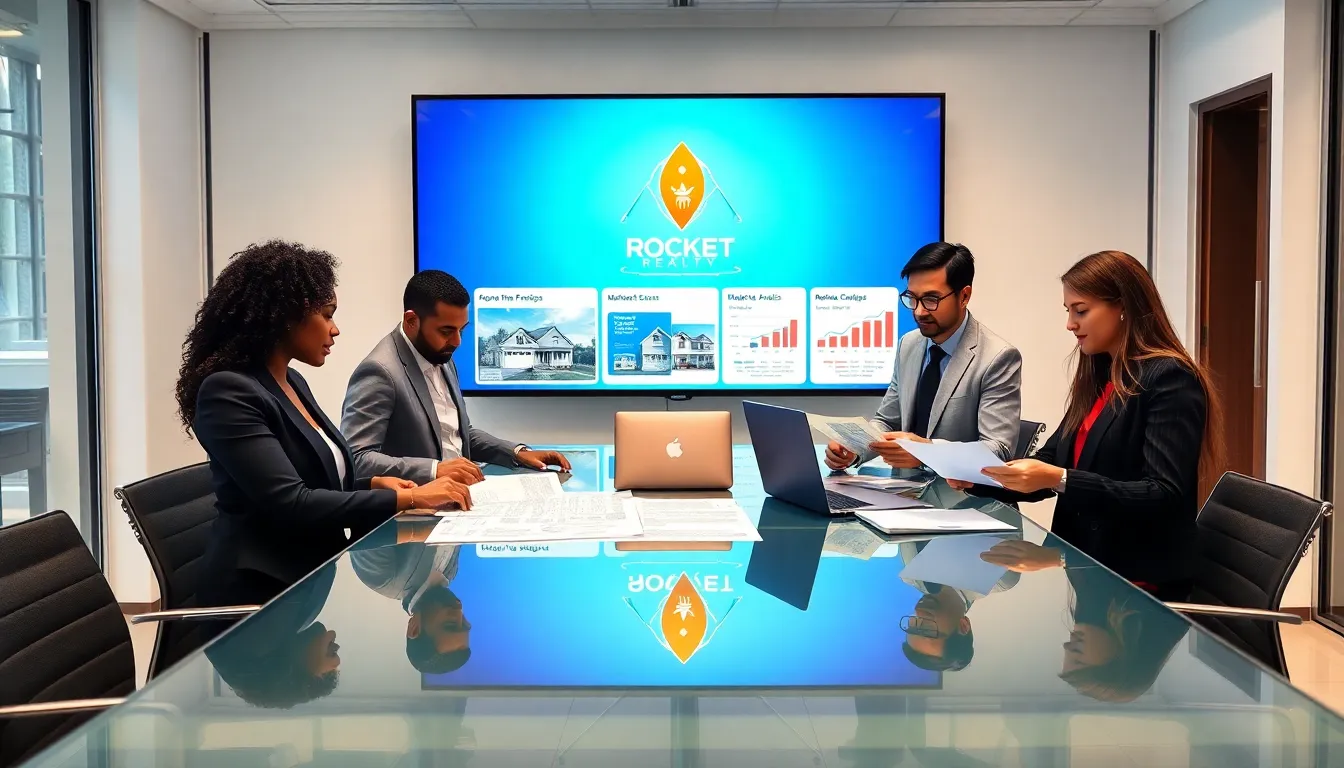 diverse real estate team collaborating in a modern office setting.