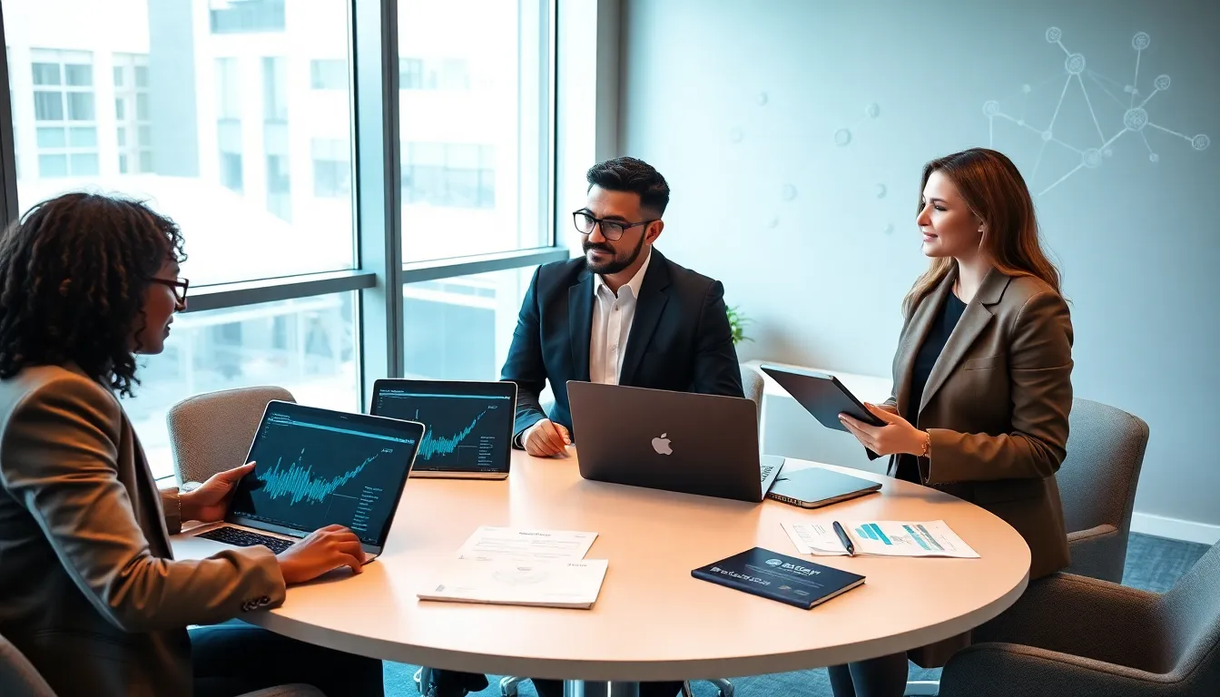 diverse team discussing Bitclassic in a modern office.