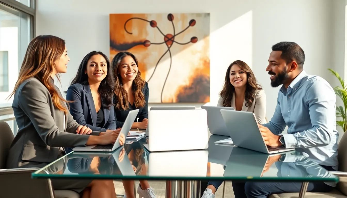 diverse professionals discussing sexual wellness in a modern office.