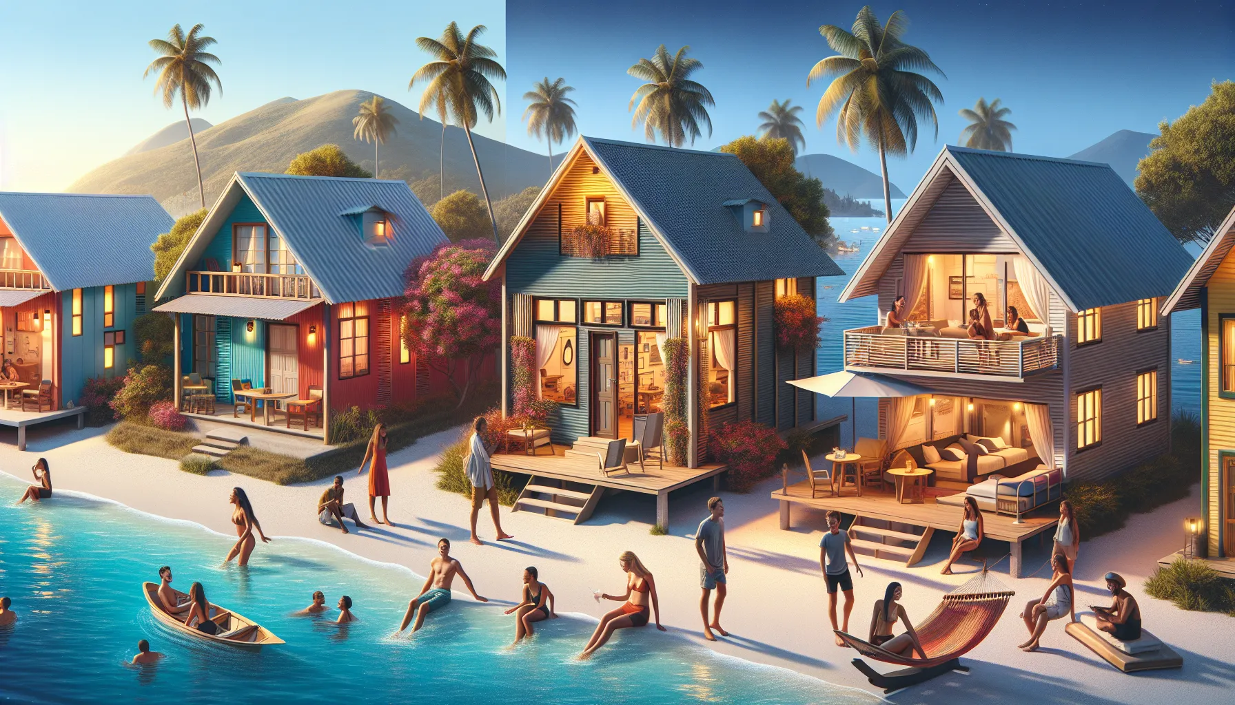 affordable hotels on Zethazinco Island with travelers enjoying the beach.