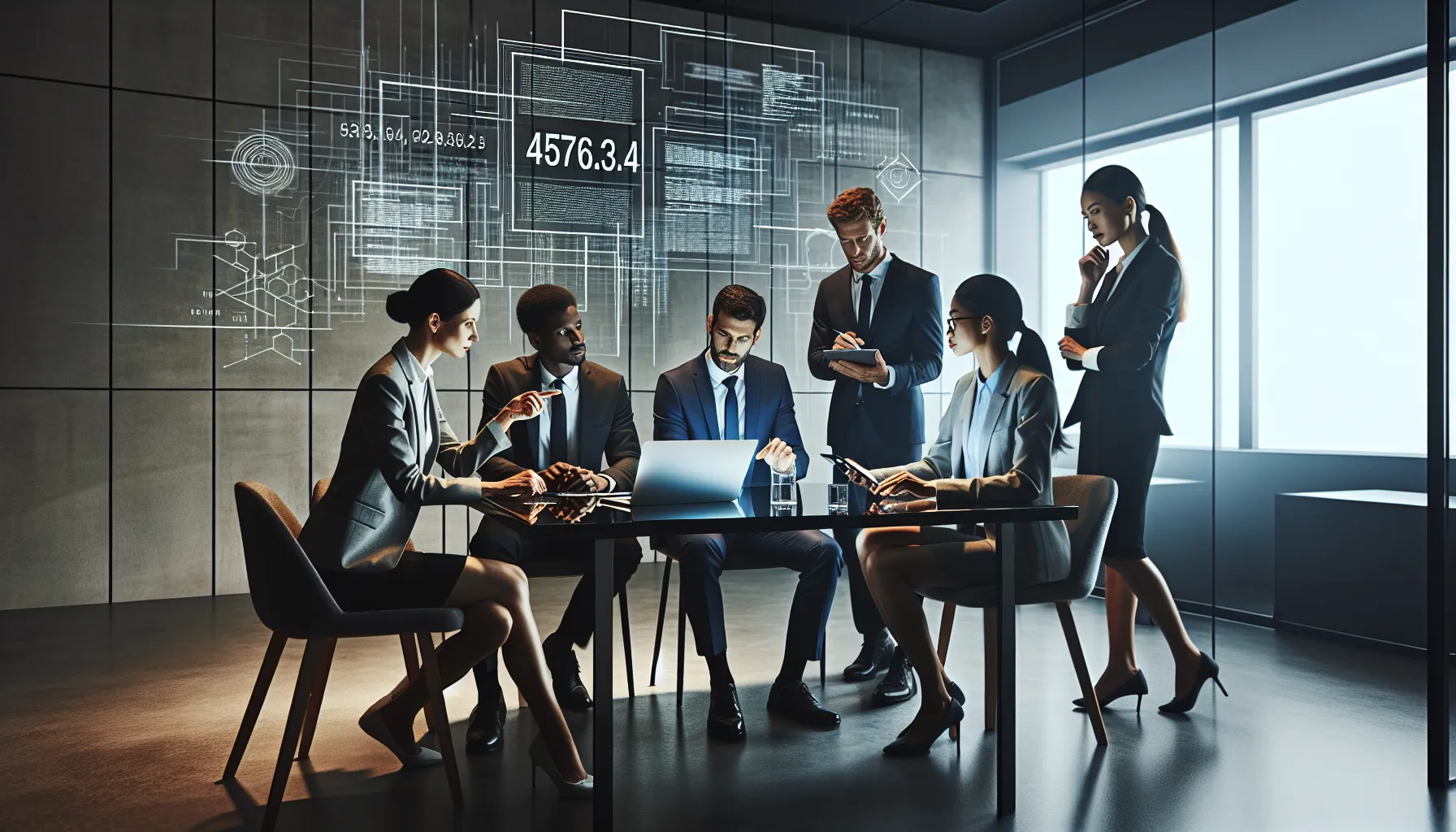 diverse professionals discussing a classification code in a modern office.
