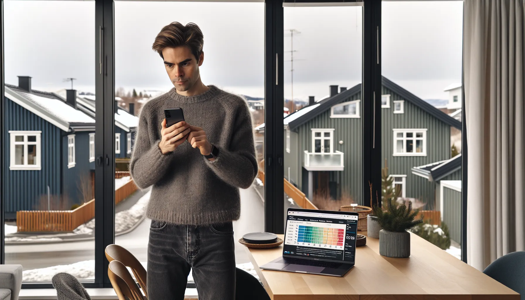 Tips for å forbedre signalmottaket på mobilen din 3 Person by a window checking mobile signal strength and coverage map at home.