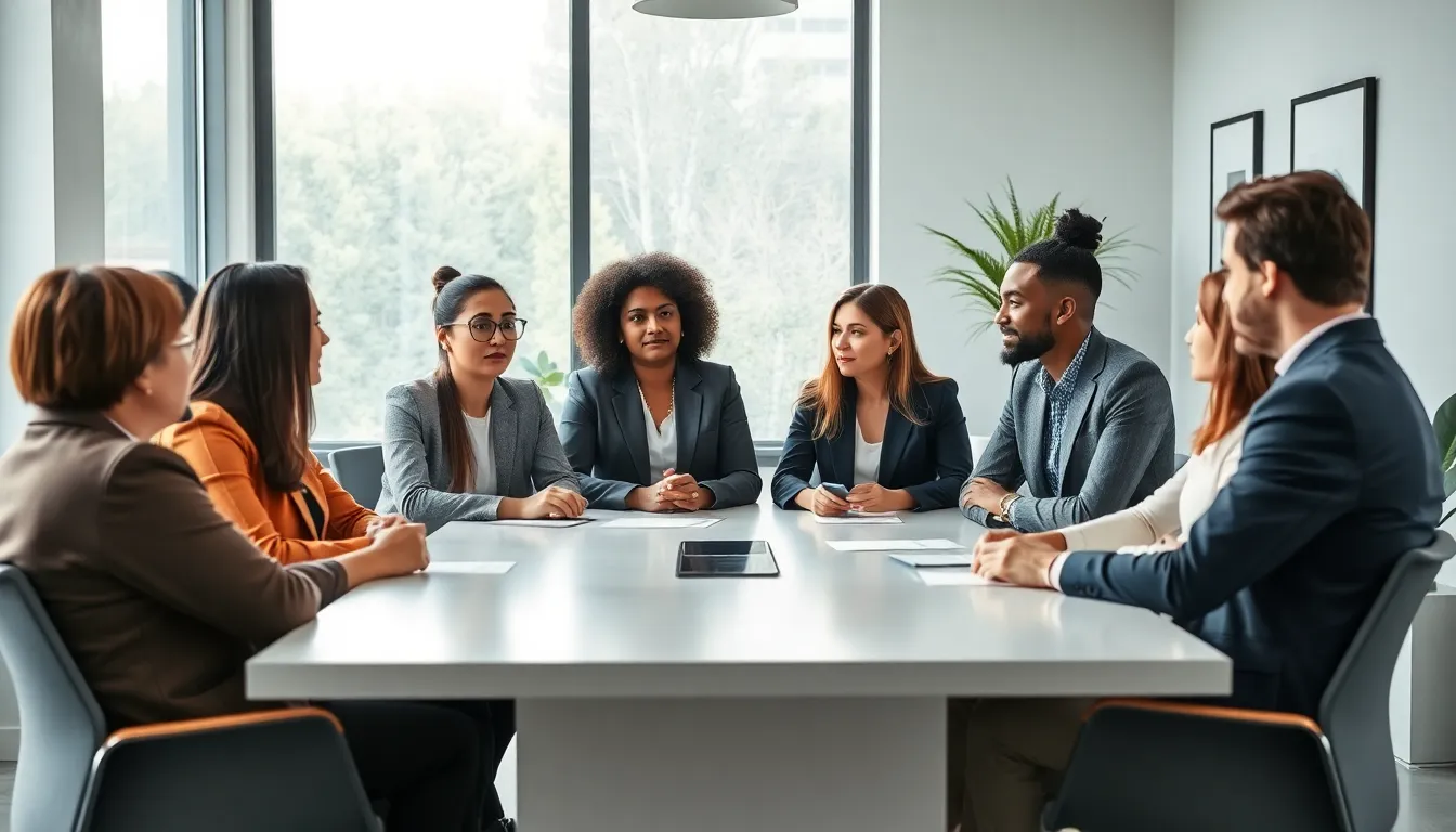 diverse team discussing respect in a modern office.